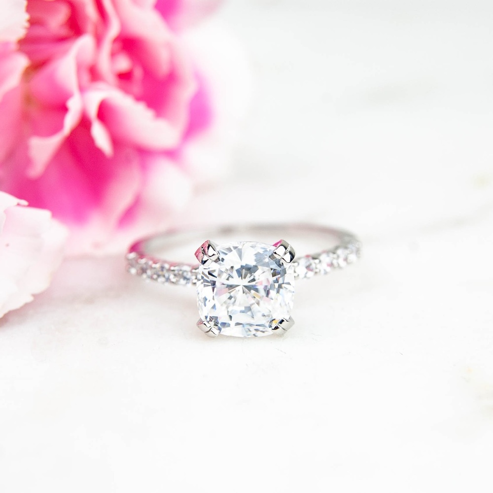 Cushion Cut Sterling Silver & Cubic Zirconia Engagement Ring